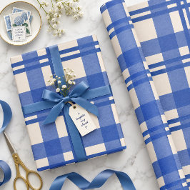 ヴィンテージ ブルー タータンチェック クリスマス ラッピングペーパー