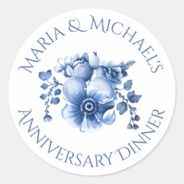 ヴィンテージ ブルー ダッチ シノワズリー フローラル ウォーターカラー ラウンドシール