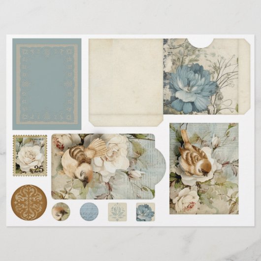 ヴィンテージ ブルー ダマスク パターン - 4枚のうち2枚 (正面)