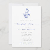 ヴィンテージ ブルー ティーカップとローズ ブライダル ティー 招待状 (正面)