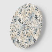 ヴィンテージ ブルー ニュートラル フローラル ウォール クロック (傾斜)