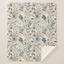 ヴィンテージ ブルー ニュートラル フローラル シェルパ ブランケット