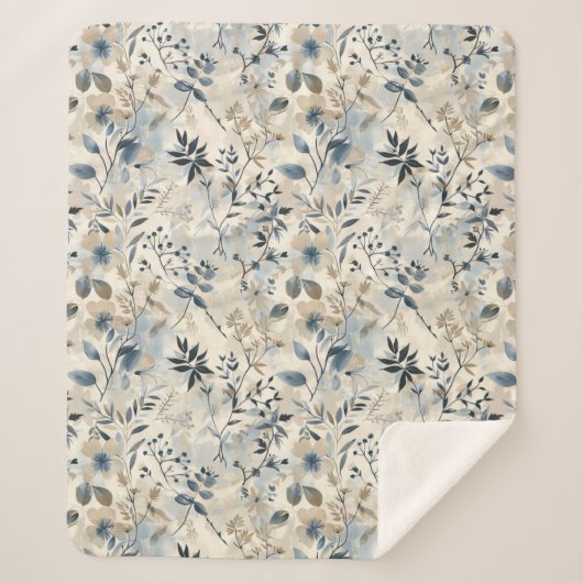 ヴィンテージ ブルー ニュートラル フローラル シェルパ ブランケット (正面)