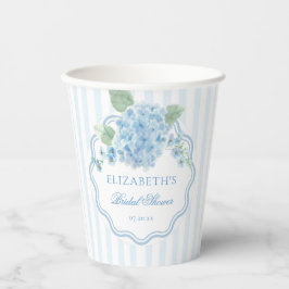 ヴィンテージ ブルー ハイドランジア フラワー エレガント ストライプ ウェーブ 紙コップ