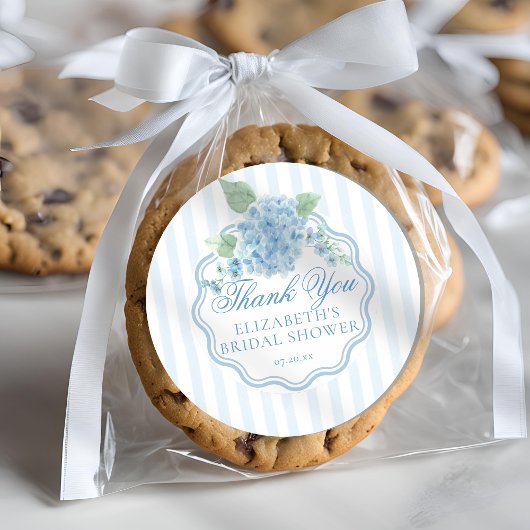 ヴィンテージ ブルー ハイドランジア フラワー ストライプ サンクス ラウンドシール