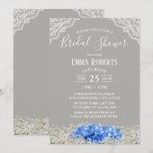 ヴィンテージ ブルー ハイドレンジア ベイビーズ ブレス ブライズ シャワー 招待状 (正面/裏面)