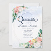ヴィンテージ ブルー ピンク フラワー キンセアニエラ 誕生日 招待状 (正面)