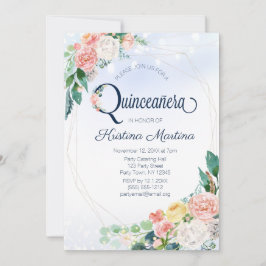 ヴィンテージ ブルー ピンク フラワー キンセアニエラ 誕生日 招待状