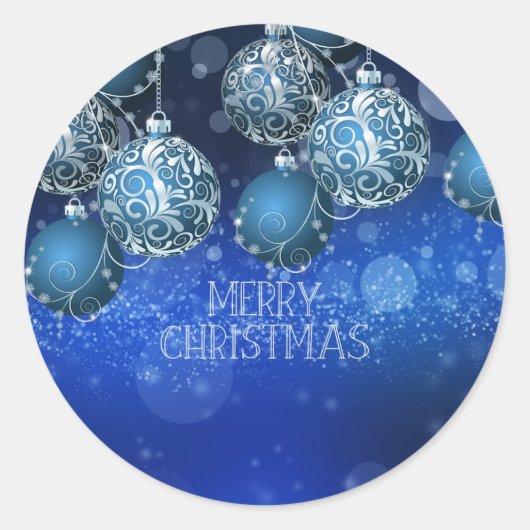 ヴィンテージ ブルー フラット (パーソナライズ) クリスマス カード ラウンドシール (正面)