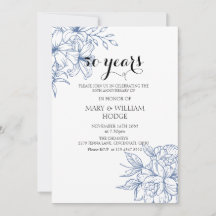 ヴィンテージ ブルー フラワーの50周年結婚記念日