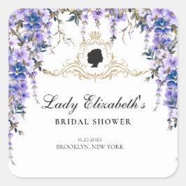 ヴィンテージ ブルー フラワーズ ブリッジトン ウェディング シャワー スクエアシール