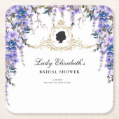 ヴィンテージ ブルー フラワーズ ブリッジトン ウェディング シャワー スクエアペーパーコースター (正面)