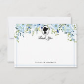 ヴィンテージ ブルー フラワーズ リージェンシー時代のウェディングシャワー サンキューカード (正面)