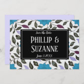 ヴィンテージ ブルー フラワーパターン セーブ・ザ・デート 招待状 (正面/裏面)