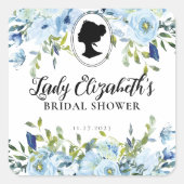 ヴィンテージ ブルー フラワーレジデンシー ブライダルシャワー フェイバー スクエアシール (正面)