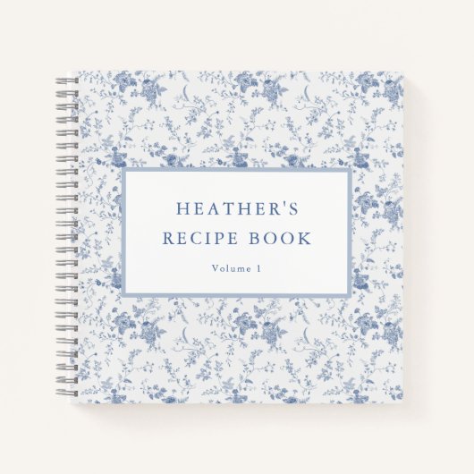 ヴィンテージ ブルー フラワー オーダーメイド レシピ ノートブック (正面)