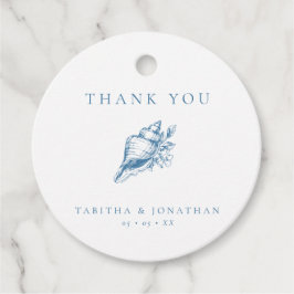 ヴィンテージ ブルー フラワー シェル ウェディング サンクス フェイバータグ