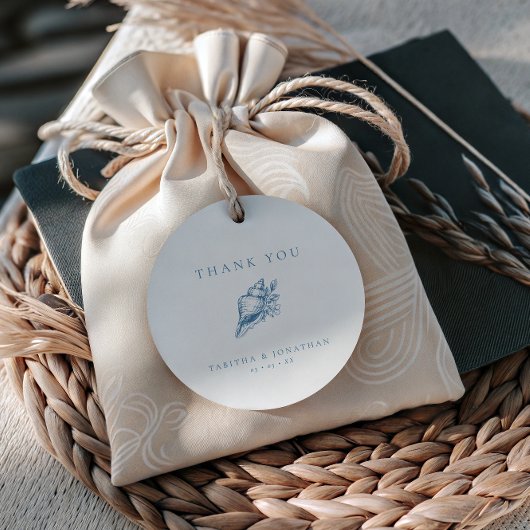 ヴィンテージ ブルー フラワー シェル ウェディング サンクス フェイバータグ