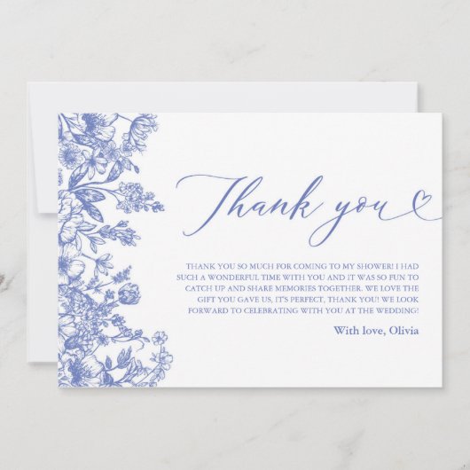 ヴィンテージ ブルー フラワー ブライダル シャワー サンクス カード (正面)