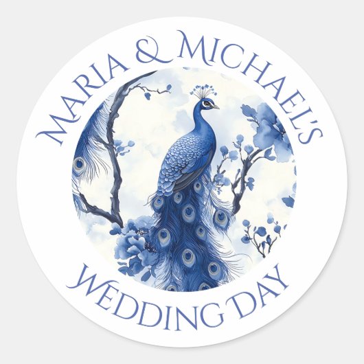 ヴィンテージ ブルー フレンチ シノワズリー 水彩 ペコック ラウンドシール (正面)