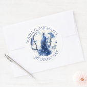 ヴィンテージ ブルー フレンチ シノワズリー 水彩 ペコック ラウンドシール (封筒)