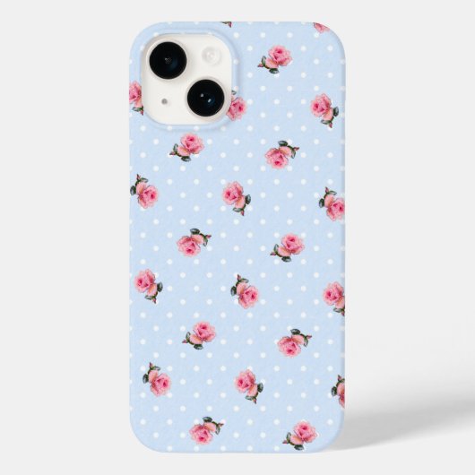 ヴィンテージ ブルー フローラル ドット Case-Mate iPhoneケース (裏面)