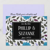 ヴィンテージ ブルー フローラル パターン セーブ・ザ・デート 招待状 (正面/裏面)