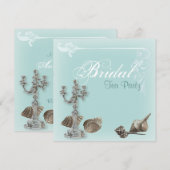 ヴィンテージ ブルー ブライダル シャワー ティーパーティー 招待状 (正面/裏面)