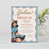 ヴィンテージ ブルー ブラック ウェスタンカウガール 40歳の誕生日 招待状 (スタンド正面)