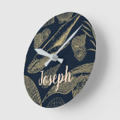 ヴィンテージ ブルー ホエール ナウチカル ラウンド壁時計 (傾斜)