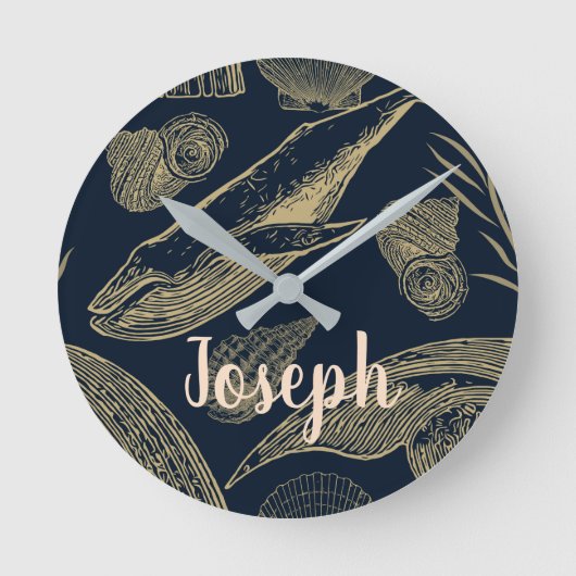 ヴィンテージ ブルー ホエール ナウティカル ラウンド壁時計 (正面)