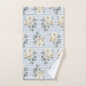 ヴィンテージ ブルー ホワイト ストライプ フラワー シャビー シック バスタオルセット (ハンドタオル)