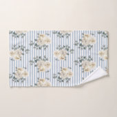 ヴィンテージ ブルー ホワイト ストライプ フラワー シャビー シック バスタオルセット (ハンドタオル)