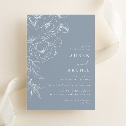 ヴィンテージ ブルー ホワイト フラワー コースト ウェディング 招待状