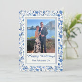 ヴィンテージ ブルー&ホワイト フラワー ホリデー カード (スタンド正面)