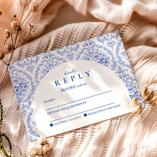 ヴィンテージ ブルー ボタニカル 卒業パーティー 出欠カード