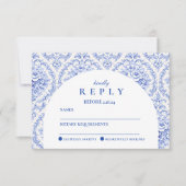 ヴィンテージ ブルー ボタニカル 卒業パーティー 出欠カード (正面)