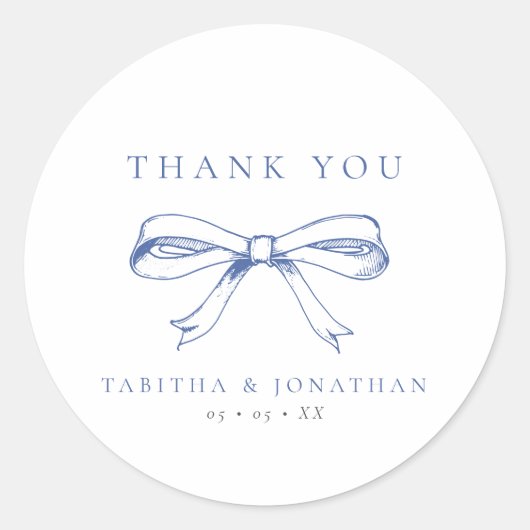 ヴィンテージ ブルー リボン ウェディング サンクス ラウンドシール (正面)