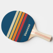 ヴィンテージ ブルー レインボー ストライプ ネーム入り 卓球ラケット (横)