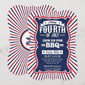 ヴィンテージ ブルー レッド ストライプ 4th of July パーティー 招待状 (正面/裏面)