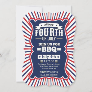 ヴィンテージ ブルー レッド ストライプ 4th of July パーティー 招待状