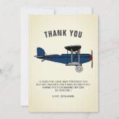 ヴィンテージ ブルー レトロ飛行機 誕生日パーティー サンキューカード (正面)