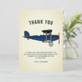 ヴィンテージ ブルー レトロ飛行機 誕生日パーティー サンキューカード (スタンド正面)