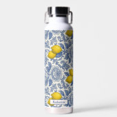 ヴィンテージ ブルー レモン 植物パターン名 ウォーターボトル (正面)