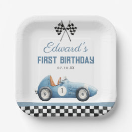 ヴィンテージ ブルー レースカー 1歳の誕生日 ペーパープレート