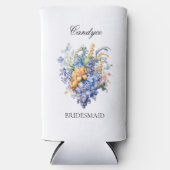 ヴィンテージ ブルー ワイルドフラワーズ ブライズメイド プロポーズ ギフト スリム缶クーラー (正面)
