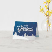 ヴィンテージ ブルー 折りたたみ クリスマス カード (黄色い花)