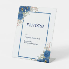 ヴィンテージ ブルー 水彩 花のウェディング 台座サイン