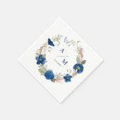 ヴィンテージ ブルー 水彩 花 結婚式 スタンダードカクテルナプキン (角)