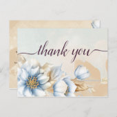 ヴィンテージ ブルー 花柄 サンクス ポストカード (正面/裏面)